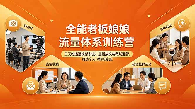 （18187期）全能老板娘流量体系训练营，三天吃透短视频引流、直播成交与私域运营，打造个人IP轻松变现-e家网