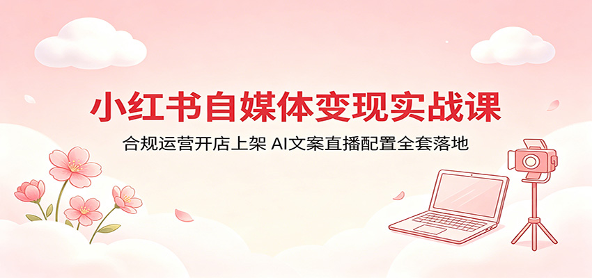 小红书自媒体变现实战课：合规运营开店上架，AI文案直播配置全套落地-e家网