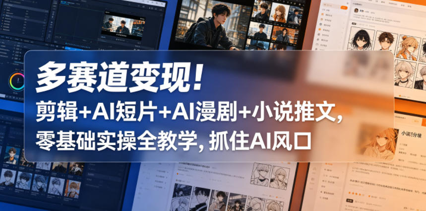 多赛道变现！剪辑+AI短片+AI漫剧+小说推文，零基础实操全教学，抓住AI风口-e家网