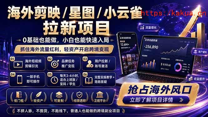 （18567期）海外剪映 / 星图 / 小云雀拉新项目 普通人也能上手的跨境流量变现副业-e家网