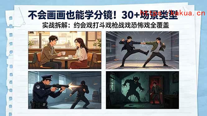 （18591期）不会画画也能学分镜！30+场景类型实战拆解：约会戏打斗戏枪战戏恐怖戏全覆盖-e家网