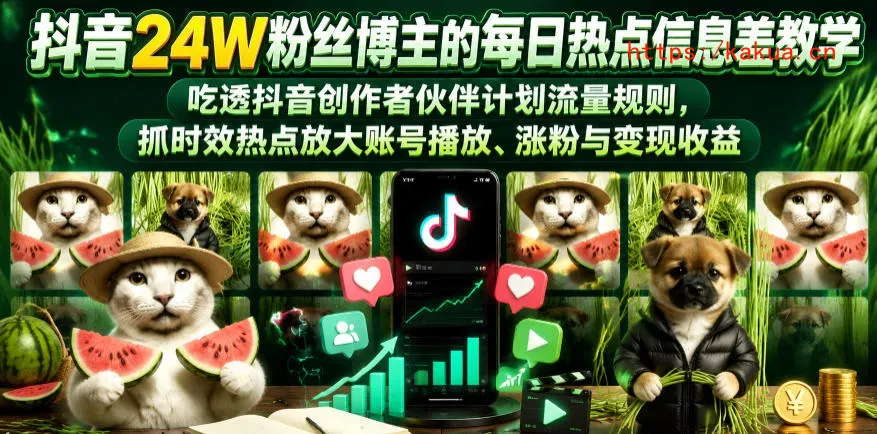 抖音24W粉丝博主的每日热点信息差教学，吃透创作者伙伴计划流量规则，抓时效热点放大账号播放、涨粉与变现收益-e家网