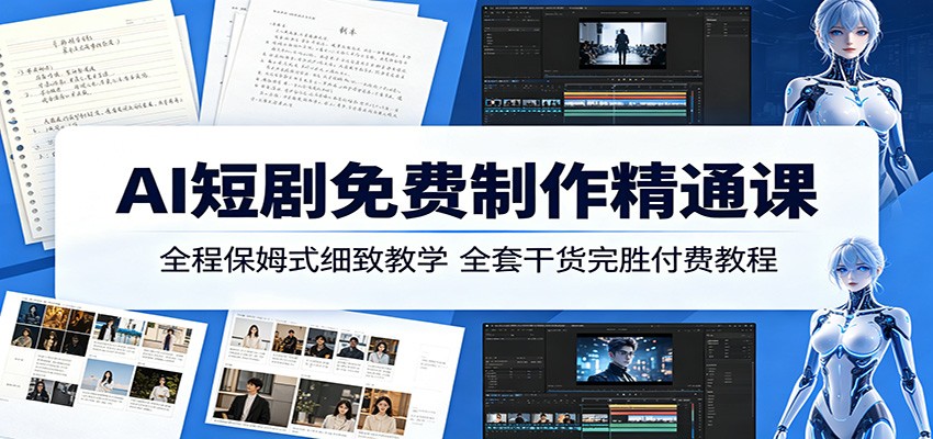 AI短剧免费制作精通课:全程保姆式细致教学,全套干货完胜付费教程-e家网