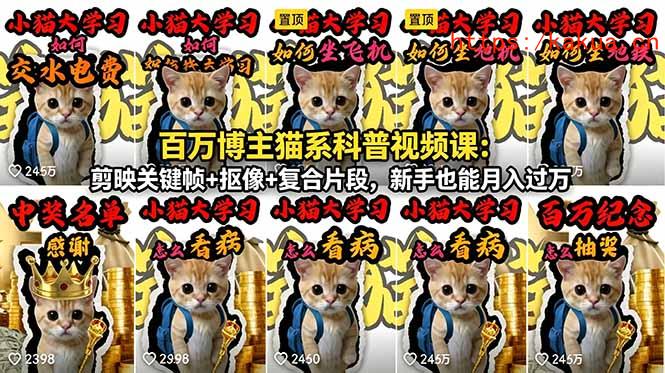 百万博主猫系科普视频课：剪映关键帧+抠像+复合片段，新手也能月入过万-e家网