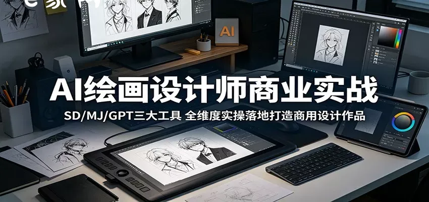 AI绘画设计师商业实战：SD/MJ/GPT三大工具，全维度实操落地打造商用设计作品-e家网