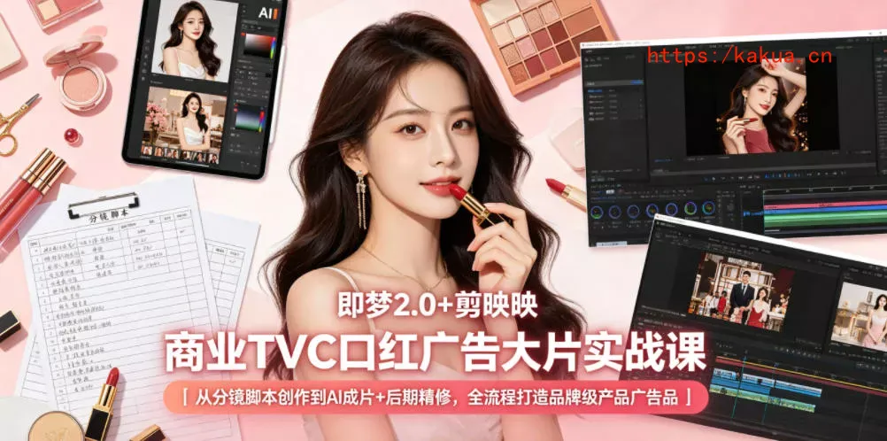 即梦2.0+剪映商业TVC口红广告大片实战课｜从分镜脚本创作到AI成片+后期精修，全流程打造品牌级产品广告-e家网