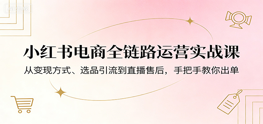 小红书电商全链路运营实战课:从变现方式、选品引流到直播售后,手把手教你出单-e家网