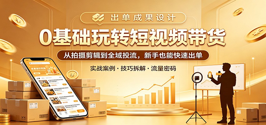 0基础玩转短视频带货：从拍摄剪辑到全域投流，新手也能快速出单-e家网