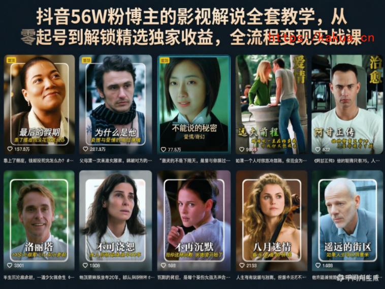 抖音56W粉博主的影视解说全套教学，从零起号到解锁精选独家收益，全流程变现实战课-e家网
