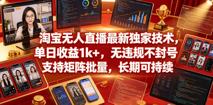 淘宝无人直播最新独家技术，单日收益1k+，无违规不封号，支持矩阵批量，长期可持续【揭秘】-e家网