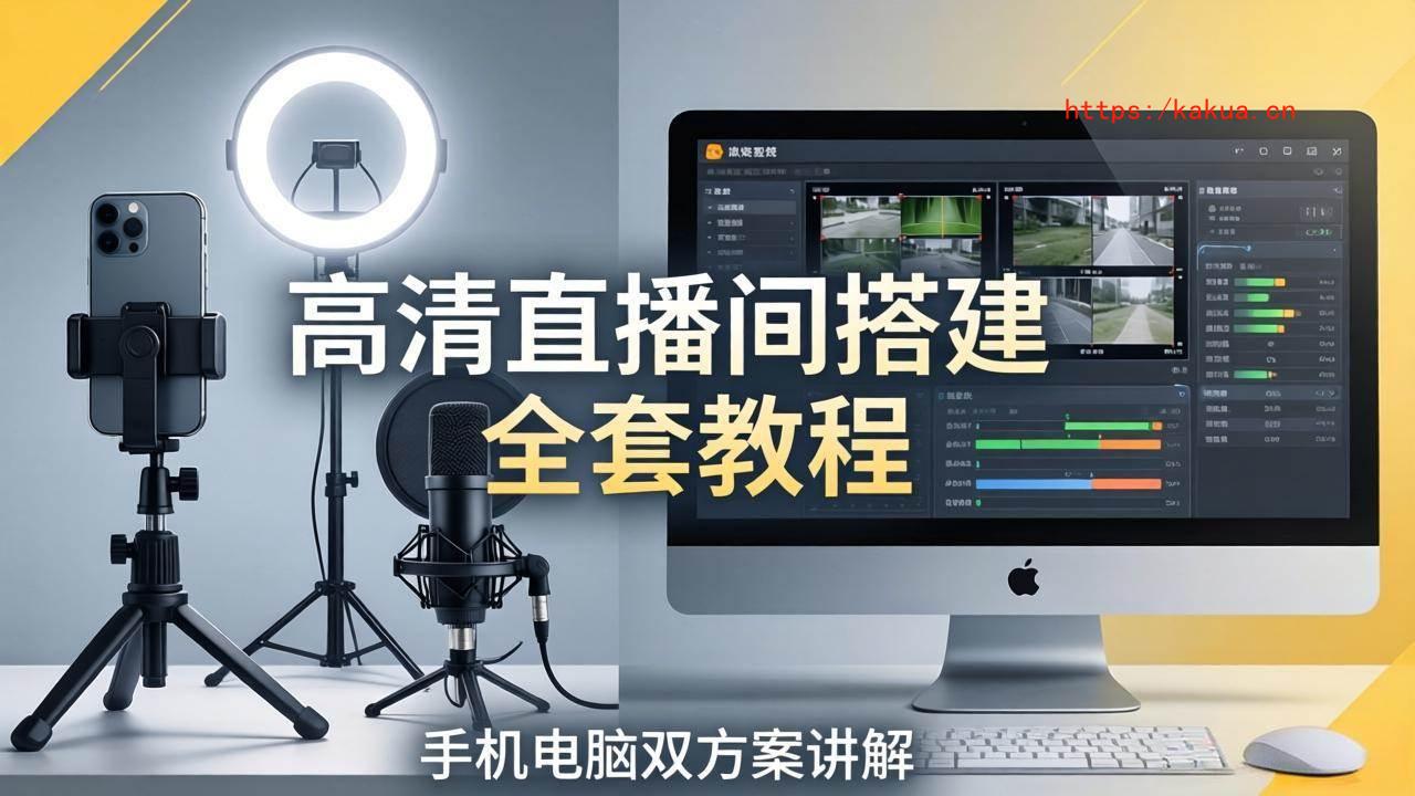（18104期）高清直播间搭建全套教程，手机电脑双方案讲解，设备选型调试多机位实操教学-e家网