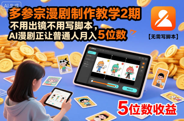 多参宗漫剧制作教学2期，不用出镜不用写脚本，AI漫剧正让普通人月入5位数(更新)-e家网