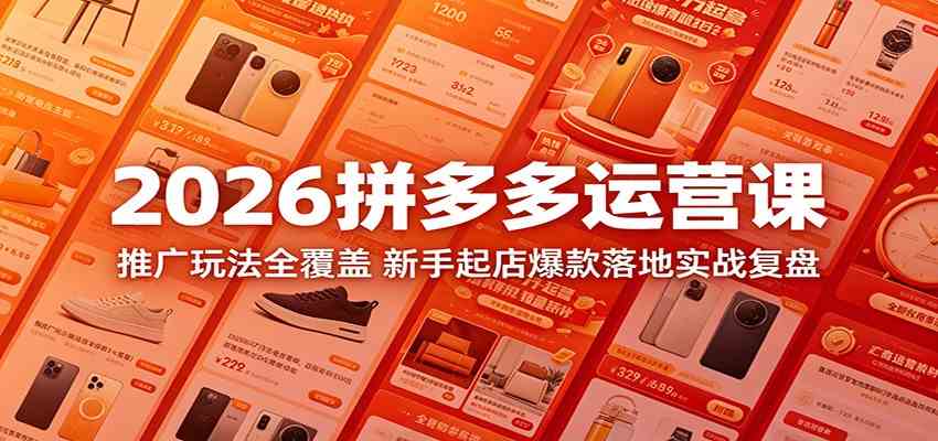 2026拼多多运营课：推广玩法全覆盖，新手起店爆款落地实战复盘-e家网