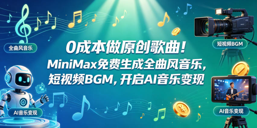 0成本做原创歌曲!MiniMax免费生成全曲风音乐,短视频BGM,开启AI音乐变现-e家网