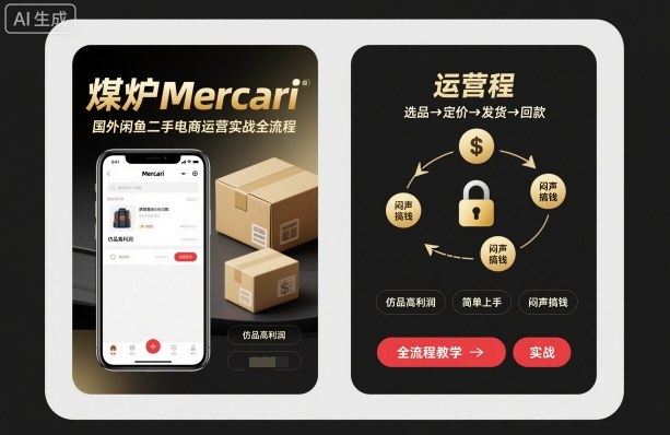 煤炉Mercari国外闲鱼二手电商运营实战全流程，仿品高利润，简单上手，闷声搞钱-e家网