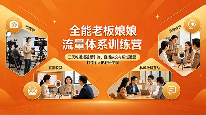 全能老板娘流量体系训练营，三天吃透短视频引流、直播成交与私域运营，打造个人IP轻松变现-e家网