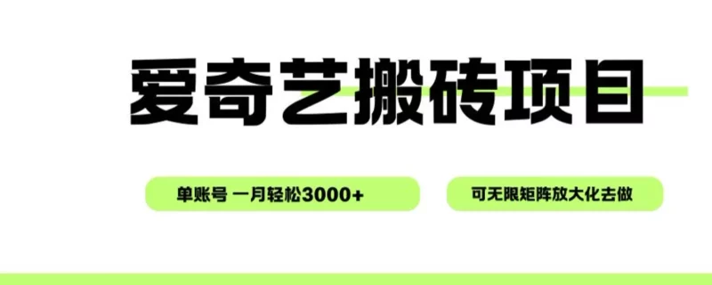 爱奇艺无脑搬砖项目，单账号一月轻松3000+，可无限矩阵去做-e家网