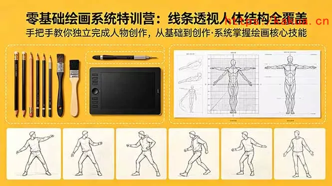 零基础绘画系统特训营：线条透视人体结构全覆盖，手把手教你独立完成人物创作-e家网