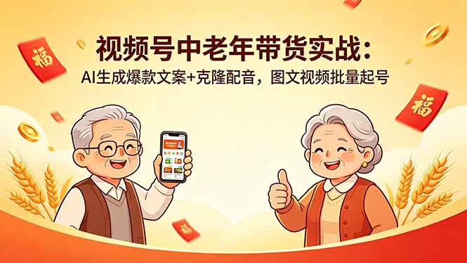 (18396期)视频号中老年带货实战:AI生成爆款文案+克隆配音,图文视频批量起号-e家网