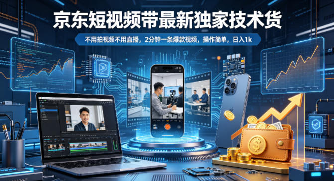 京东短视频带货最新独家技术,不用拍视频不用直播,2分钟一条爆款视频,操作简单,日入1k+【揭秘】-e家网