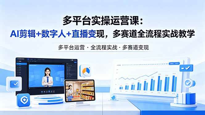 （18193期）某团队多平台实操运营课-更新26年4月25：AI剪辑+数字人+直播变现，多赛道全流程实战教学-e家网