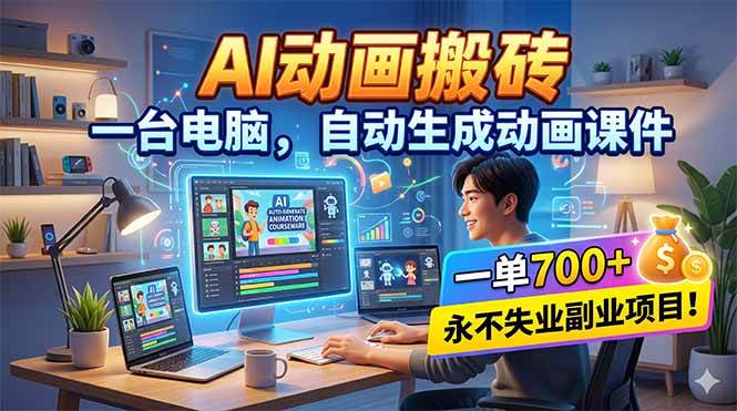 （18239期）AI动画搬砖，一台电脑，自动生成动画课件，一单800+ 永不失业副业项目！-e家网