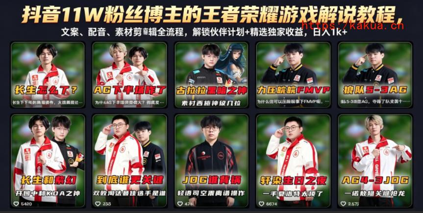 抖音11W粉丝博主的王者荣耀游戏解说教程，文案、配音、素材剪辑全流程，解锁伙伴计划+精选独家收益，日入1k+-e家网