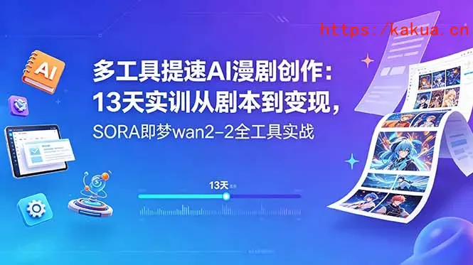 多工具提速AI漫剧创作：13天实训从剧本到变现，SORA即梦wan2-2全工具实战-e家网